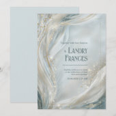 Luminous Gold Line Fluid Marble Wedding Kaart (Voorkant / Achterkant)