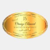 Luminous Gold Oranje Sparkly Glitter met Initialen Ovale Sticker (Voorkant)
