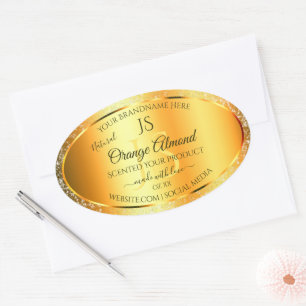 Luminous Gold Oranje Sparkly Glitter met Initialen Ovale Sticker