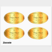Luminous Gold Oranje Sparkly Glitter met Initialen Ovale Sticker (Vel)