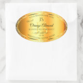 Luminous Gold Oranje Sparkly Glitter met Initialen Ovale Sticker (Tas)