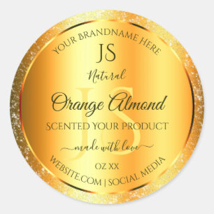 Luminous Gold Oranje Sparkly Glitter met Initialen Ronde Sticker