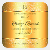 Luminous Gold Oranje Sparkly Glitter met Initialen Vierkante Sticker (Voorkant)