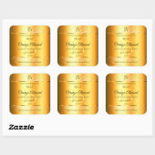 Luminous Gold Oranje Sparkly Glitter met Initialen Vierkante Sticker (Vel)
