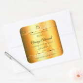 Luminous Gold Oranje Sparkly Glitter met Initialen Vierkante Sticker (Envelop)