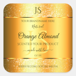 Luminous Gold Oranje Sparkly Glitter met Initialen Vierkante Sticker
