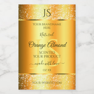 Luminous Gold Oranje Sparkly Glitter met Initialen Voedselcontainer Etiket