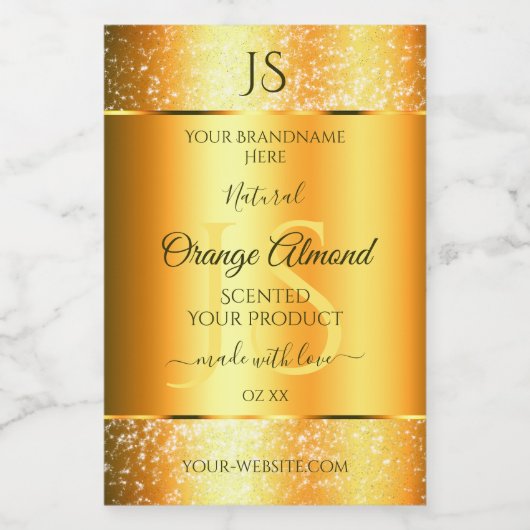 Luminous Gold Oranje Sparkly Glitter met Initialen Voedselcontainer Etiket (Enkel label)