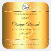 Luminous Gold Sinaasappel Sparkly Glitter Initiale Vierkante Sticker (Voorkant)
