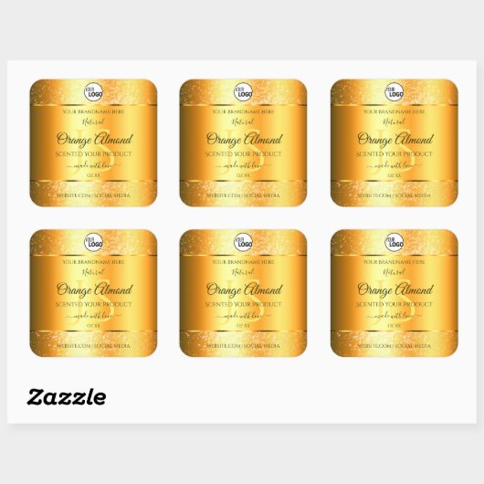 Luminous Gold Sinaasappel Sparkly Glitter Initiale Vierkante Sticker (Vel)