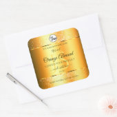 Luminous Gold Sinaasappel Sparkly Glitter Initiale Vierkante Sticker (Envelop)