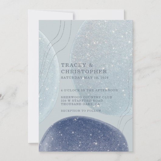 Luminous Ice Blue Silver & Navy Modern Wedding Kaart (Voorkant)