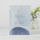 Luminous Ice Blue Silver & Navy Modern Wedding Kaart (Staand voorkant)