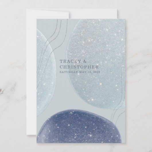 Luminous Ice Blue Silver & Navy Modern Wedding Kaart (Achterkant)
