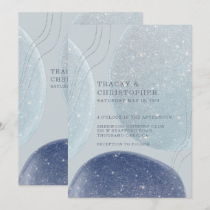Luminous Ice Blue Silver & Navy Modern Wedding Kaart