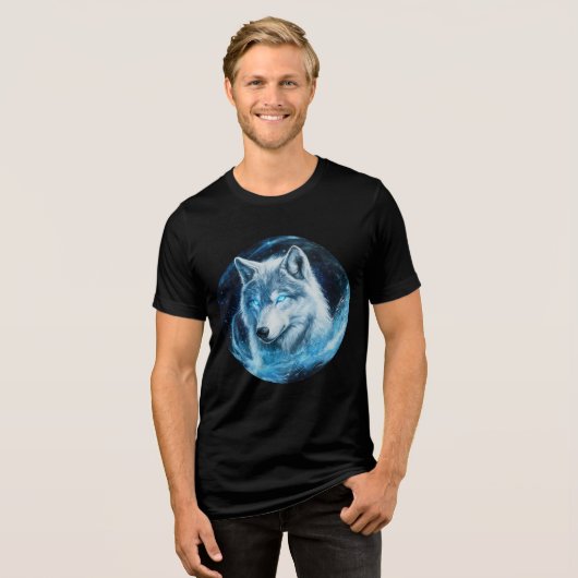 Luminous Ice Wolf in Galaxy Swirl Tri-Blend Shirt (Voorkant volledig)
