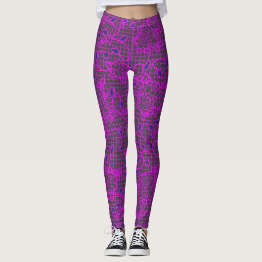 Luminous indidigo Flowers op Net.01.b DGrey BG Leggings (Voorkant)