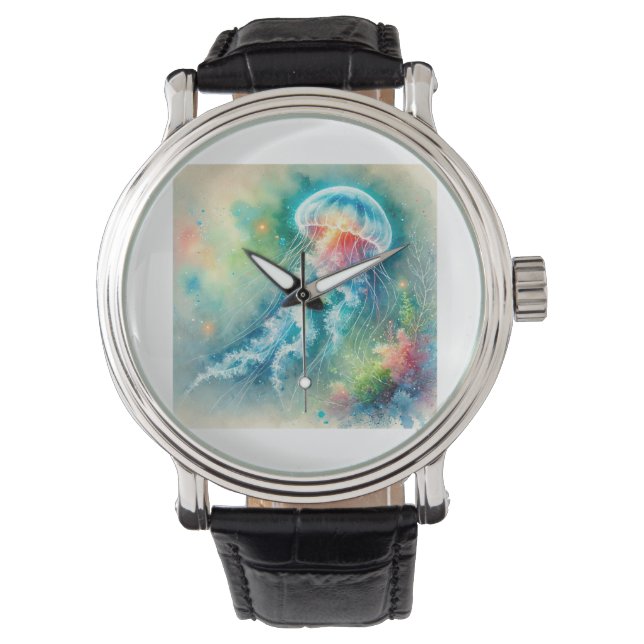 Luminous jellyfish 251024AREF103 - Watercolor Horloge (Voorkant)