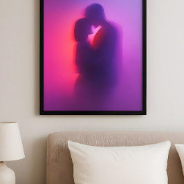 Luminous Lovers – Neon Silhouette Romantische Kuns Poster