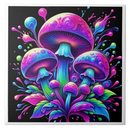 Luminous Mushroom Fantasy Bloom Tegeltje (Voorkant)