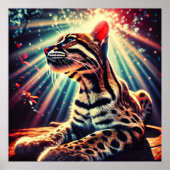 Luminous Ocelot – Mystiek Oerwoud Lightburst Art Poster (Voorkant)