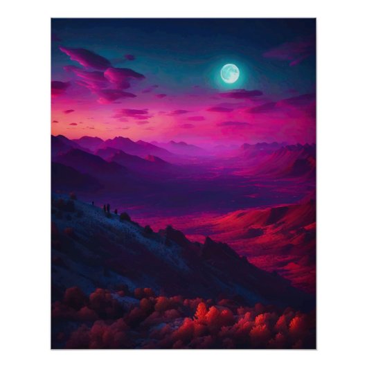 Luminous Pink & Purple Mountain Landscape Perfect Poster (Voorkant)