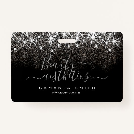 Luminous Platinum Silver Glitter Elegant Beauty Badge (Voorkant)