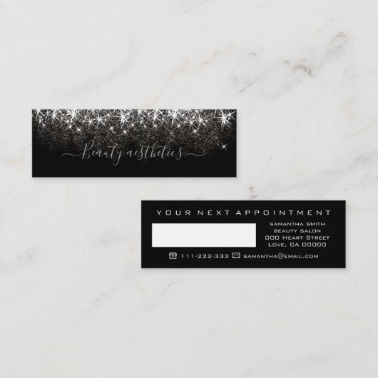 Luminous Platinum Silver Glitter Next Appointment Mini Visitekaartje (Voorkant / Achterkant)