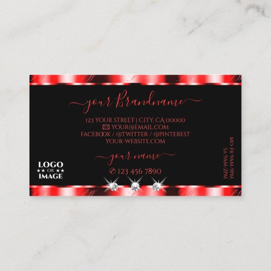 Luminous Red Black Sparkle Jewelen voegen Logo sti Visitekaartje (Achterkant)