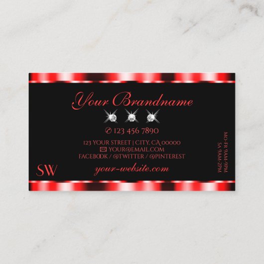 Luminous Red Black Sparkle Jewels Initialen Stijlv Visitekaartje (Achterkant)