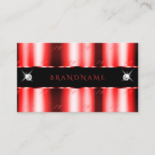 Luminous Red Black Sparkle Jewels Monogram Stijlvo Visitekaartje (Voorkant)