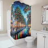 Luminous Riverwalk: Kerstnachten Douchegordijn (In situ)