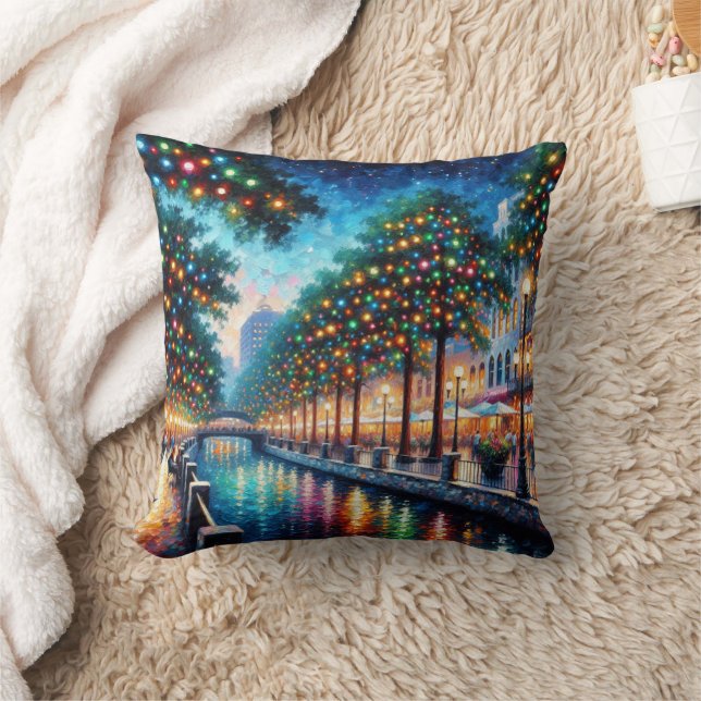 Luminous Riverwalk: Kerstnachten Kussen (Deken)