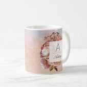 LUMINOUS ROOS Elegant modern Floral Monogram Koffiemok (Voorkant rechts)