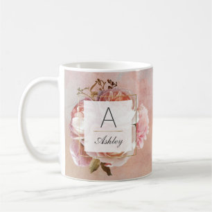 LUMINOUS ROOS Elegant modern Floral Monogram Koffiemok