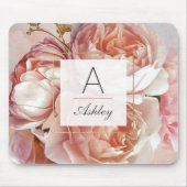 LUMINOUS ROOS Elegant modern Floral Monogram Muismat (Voorkant)