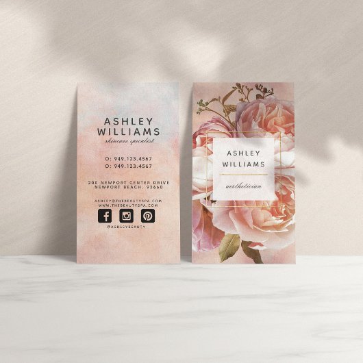 LUMINOUS ROOS & Peony Elegant Floral verticaal Visitekaartje