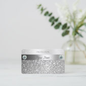 Luminous Silver Glitter Sparging Stars Diamonds Visitekaartje (Staand voorkant)
