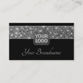 Luminous Silver Glitter Sparkle Stars Logo Black Visitekaartje (Voorkant)