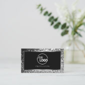 Luminous Silver Sparkle Glitter Logo Black Elegant Visitekaartje (Staand voorkant)