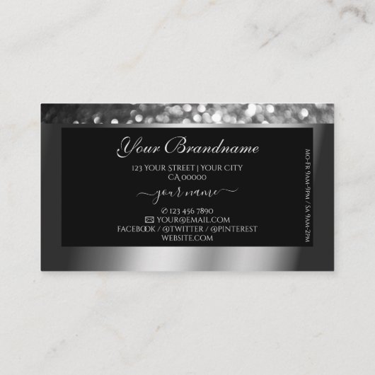 Luminous Silver Sparkle Glitter Logo Black Elegant Visitekaartje (Achterkant)