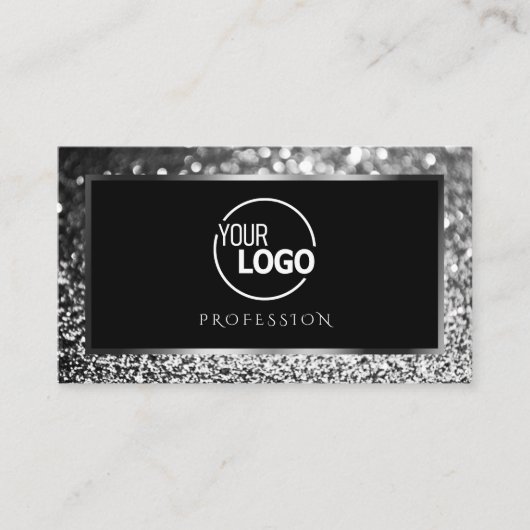 Luminous Silver Sparkle Glitter Logo Black Elegant Visitekaartje (Voorkant)