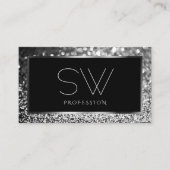 Luminous Silver Sparkle Glitter Monogram Black Visitekaartje (Voorkant)