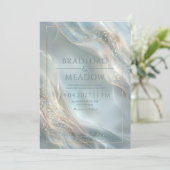 Luminous Stardust Misty Teal Ripple Wedding Kaart (Staand voorkant)