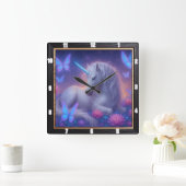 Luminous Unicorn Butterfly Fantasy Vierkante Klok (Huis)