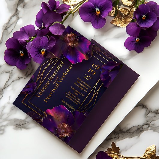 Luminous Violets Modern Purple Floral Wedding Kaart