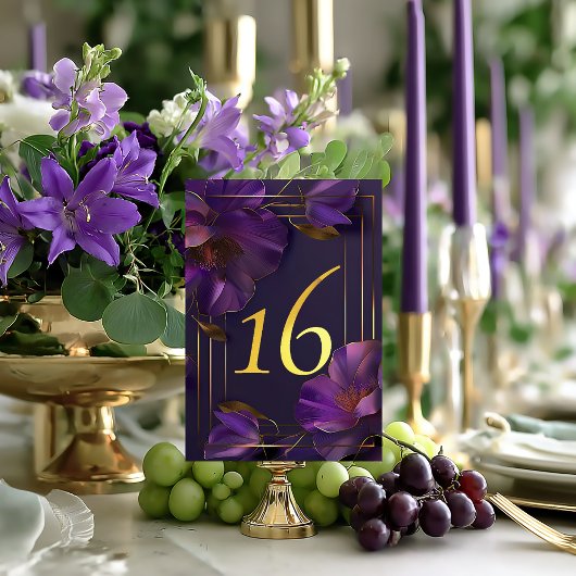 Luminous Violets Purple Wedding Table Number Card Kaart