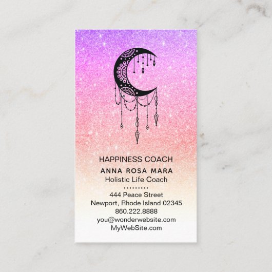 *~* Luna Crescent Moon Talisman Shaman Glitter Visitekaartje (Achterkant)