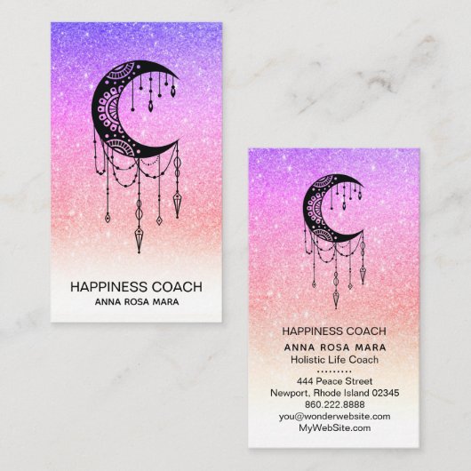 *~* Luna Crescent Moon Talisman Shaman Glitter Visitekaartje (Voorkant / Achterkant)