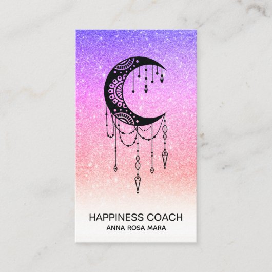 *~* Luna Crescent Moon Talisman Shaman Glitter Visitekaartje (Voorkant)